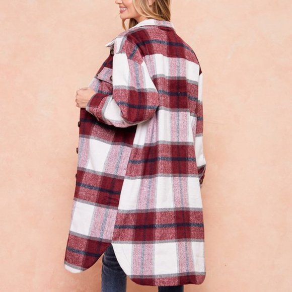 NEW ON BLUE plaid western boho shacket jacket shirt brushed flannel SM-LG DUSTER - Picture 7 of 9